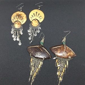 Vtg wood and metal dangle earrings